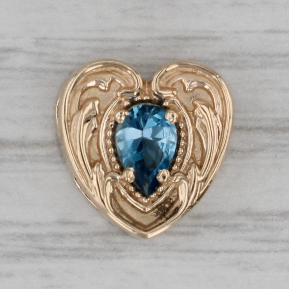 Dark Gray 0.25ct Blue Topaz Heart Slide Bracelet Charm 14k Yellow Gold