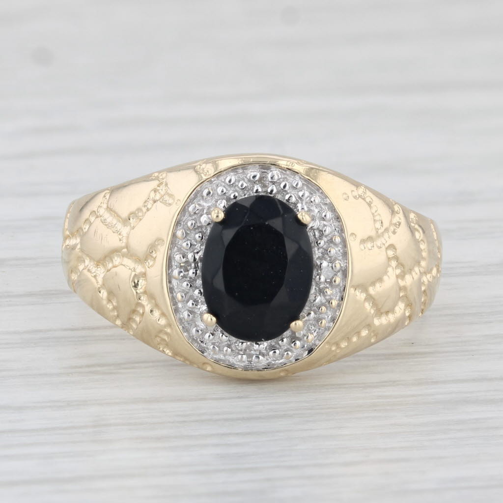 Light Gray Onyx Diamond Halo Ring 10k Yellow Gold Nugget Band Size 8.75