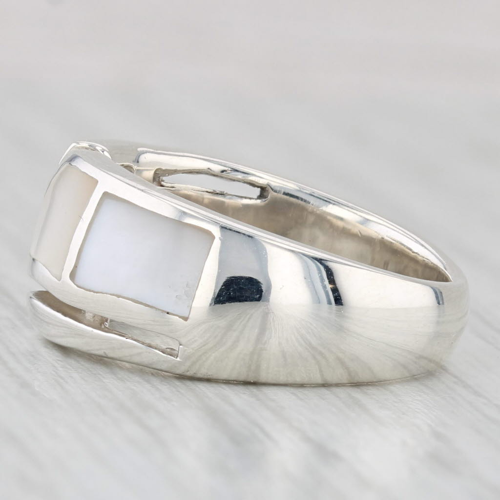 Light Gray Mother of Pearl Bypass Statement Ring Sterling Silver Size 5.5 Statement Band