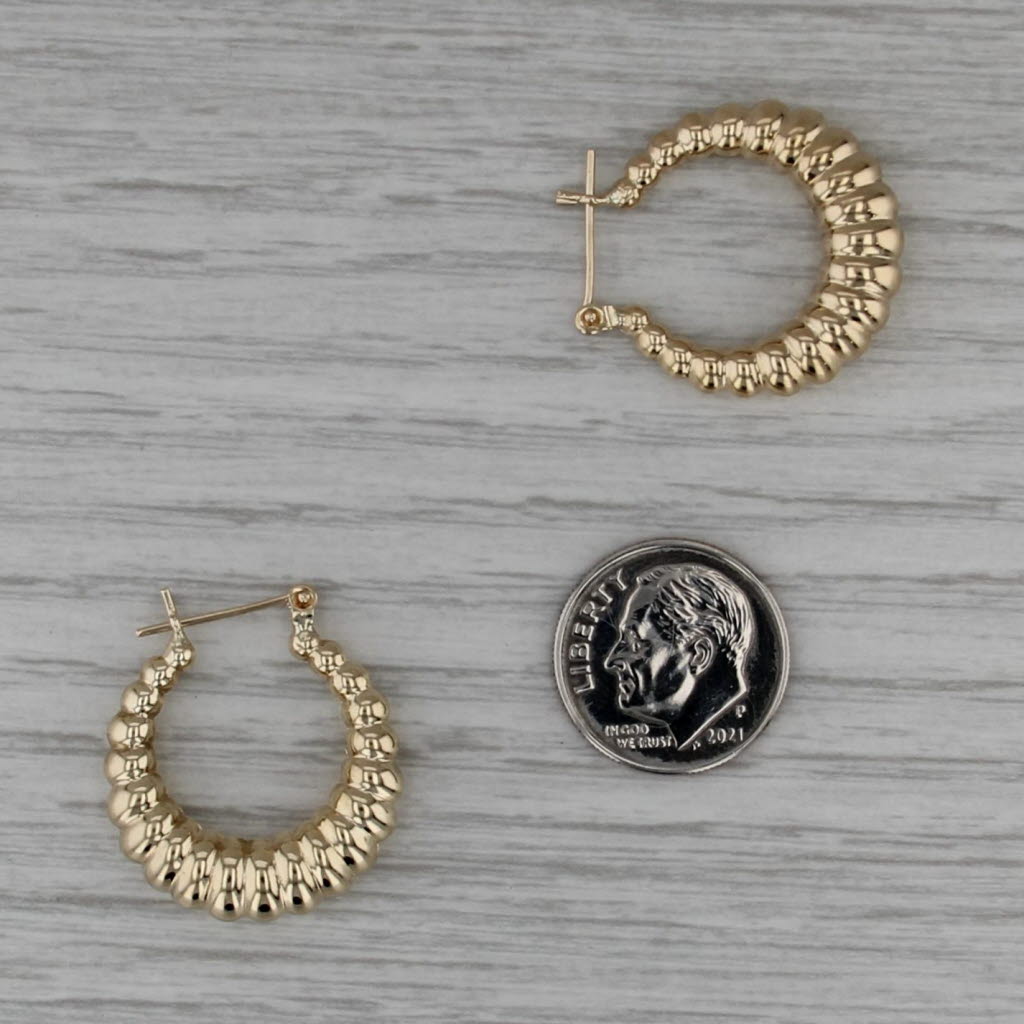 Beveled Croissant Hoop Earrings 14k Yellow Gold Snap Top Hoops