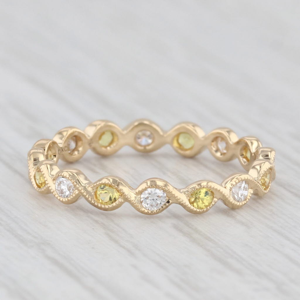 Light Gray 0.60ctw Diamond Yellow Sapphire Eternity Band 18k Gold Size 5.75 Wedding Ring