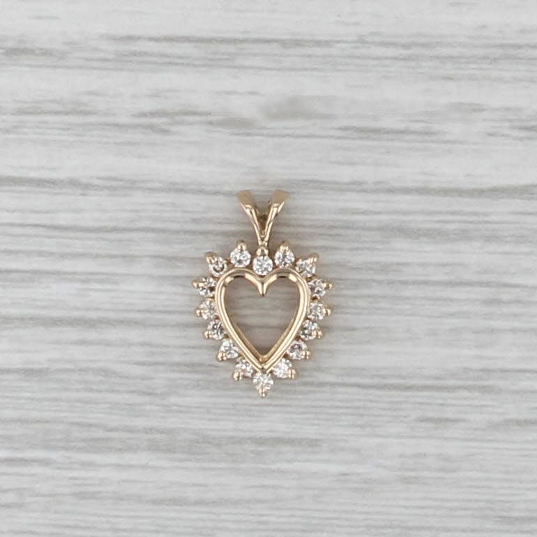 0.19ctw Diamond Open Heart Pendant 14k Yellow Gold Small Drop