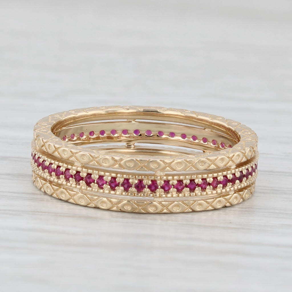 Light Gray 0.14ctw Lab Created Ruby Eternity Band 14k Gold Ornate Size 5.5 Stackable Ring