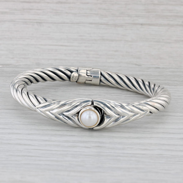 Cultured Pearl Bangle Bracelet Sterling Silver Hinged 6.75" Statement