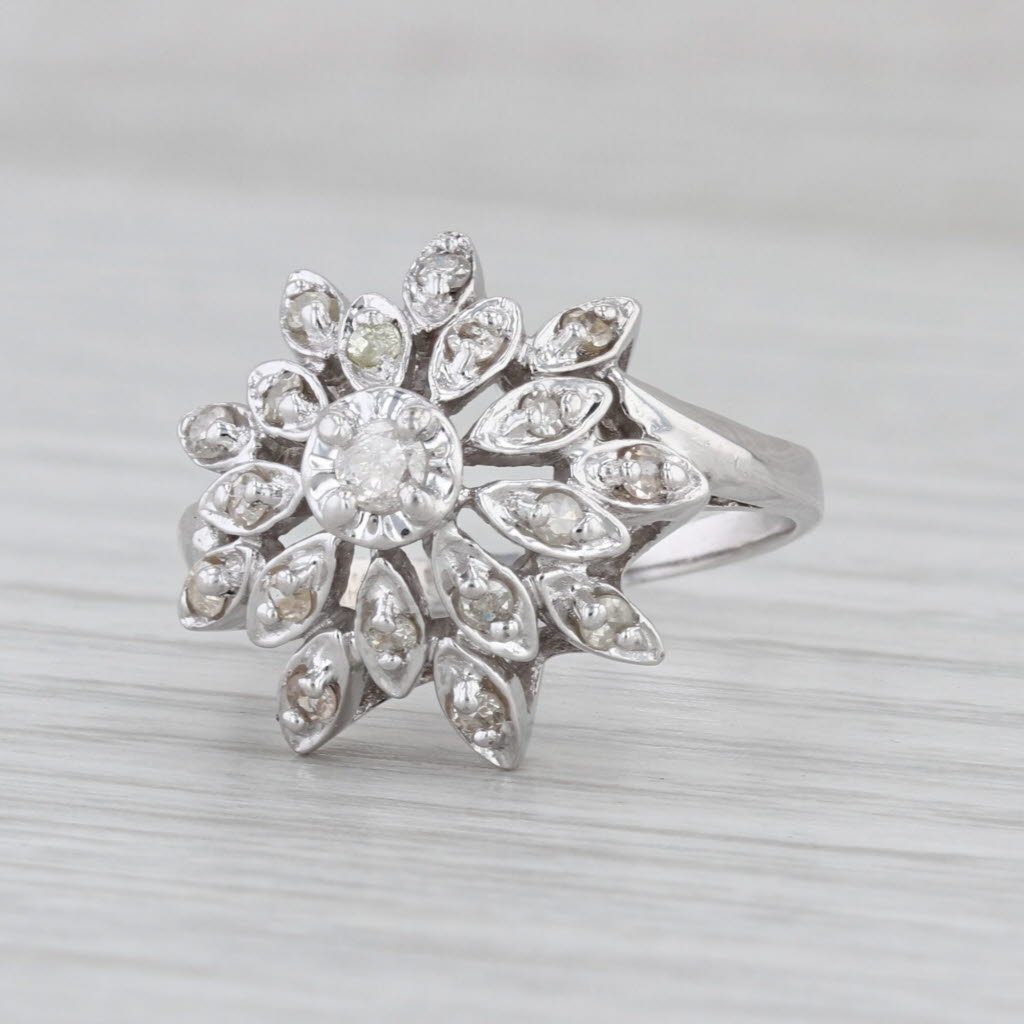 Vintage 0.29ctw Diamond Flower Cluster Ring 14k White Gold Size 6.5