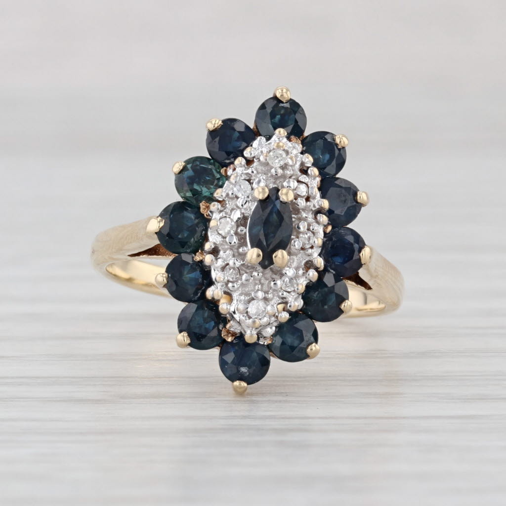 2.14ctw Blue Sapphire Diamond Halo Ring 10k Yellow Gold Size 7.25 Cocktail