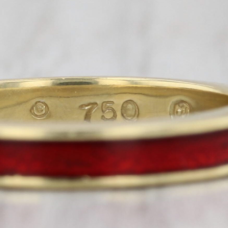 Hidalgo Red Enamel Ring 18k Yellow Gold Size 6 Stackable Band