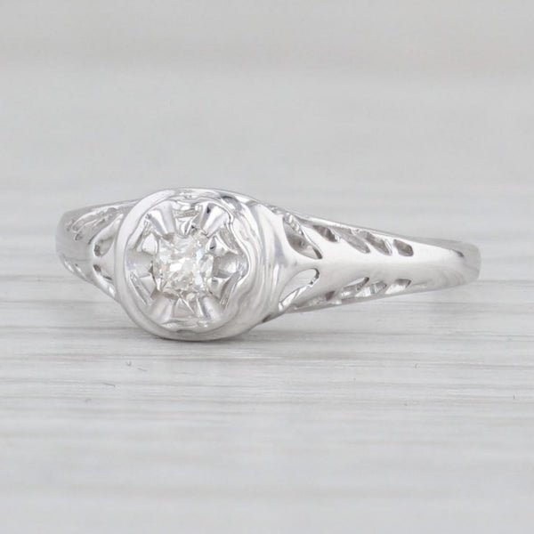 Light Gray Vintage 0.24ct Round Diamond Solitaire Engagement Ring 14k White Gold Size 5.5