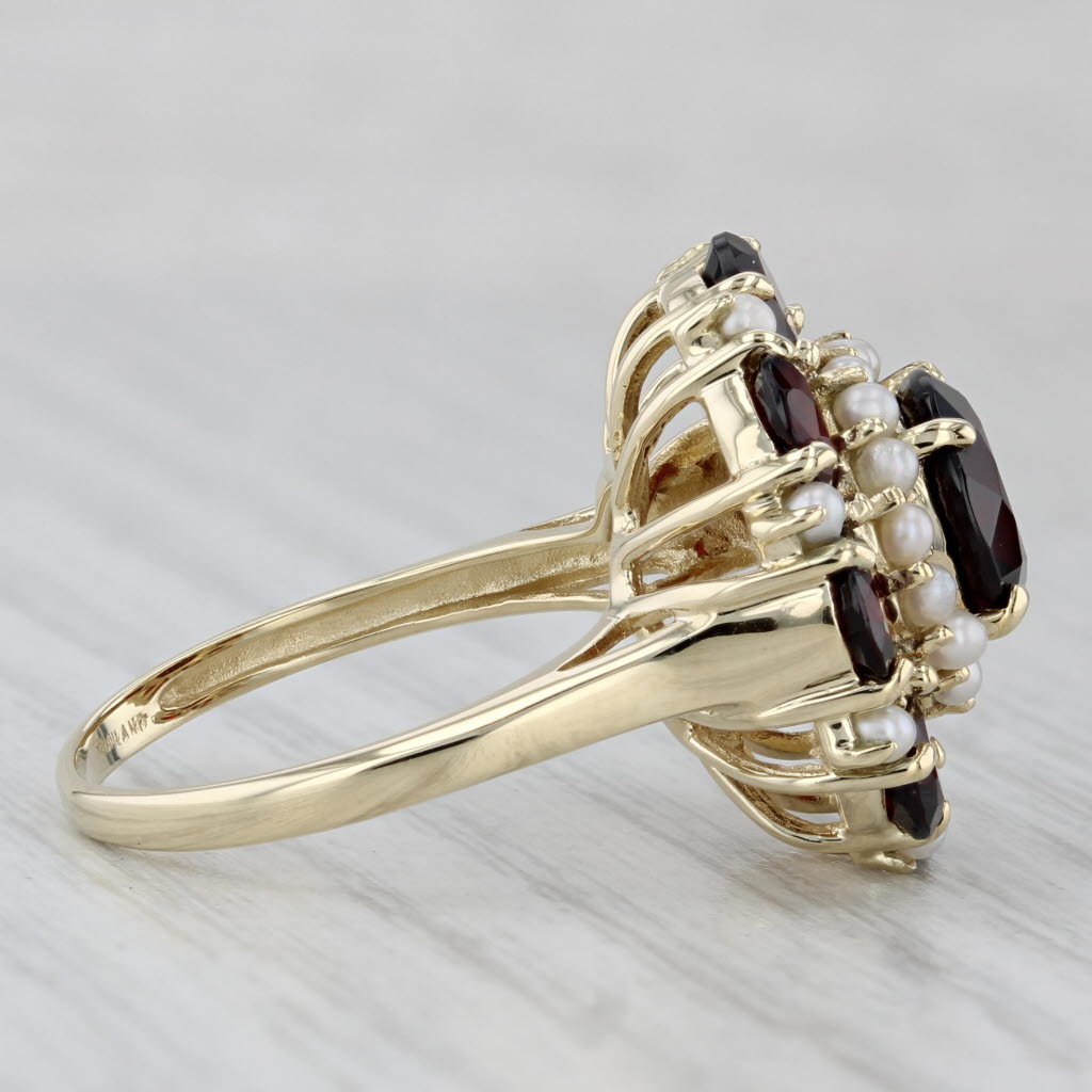 Gray 6ctw Garnet Seed Pearl Cocktail Ring 14k Yellow Gold Size 7.25