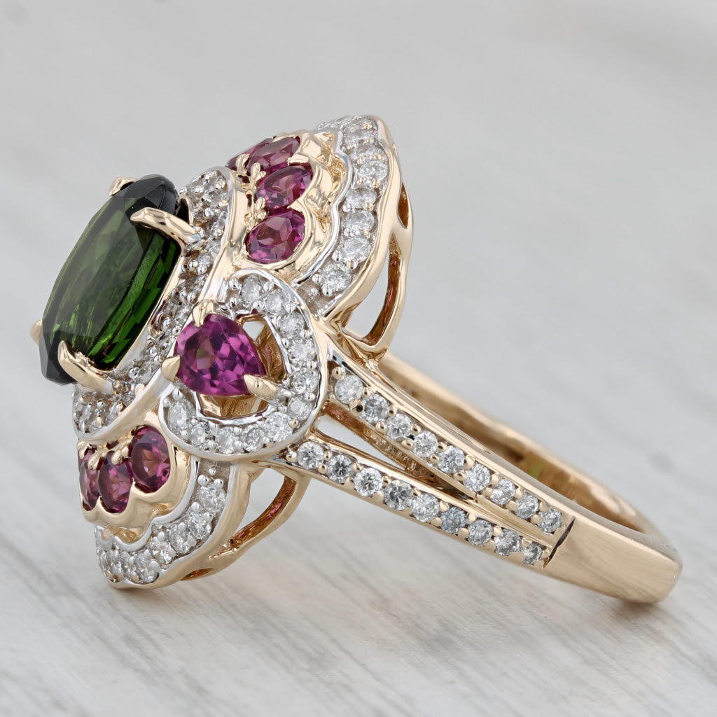 Gray 3.58ctw Green Tourmaline Garnet Diamond Halo Ring 14k Yellow Gold Sz 5 Cocktail