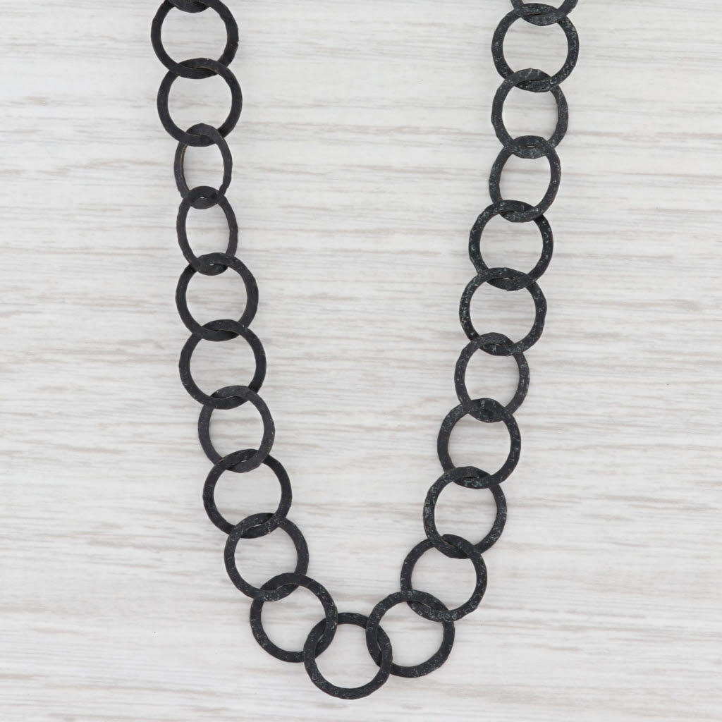 New Nina Wynn Moon Necklace Circle Chain Toggle Clasp Oxidized Sterling 44"