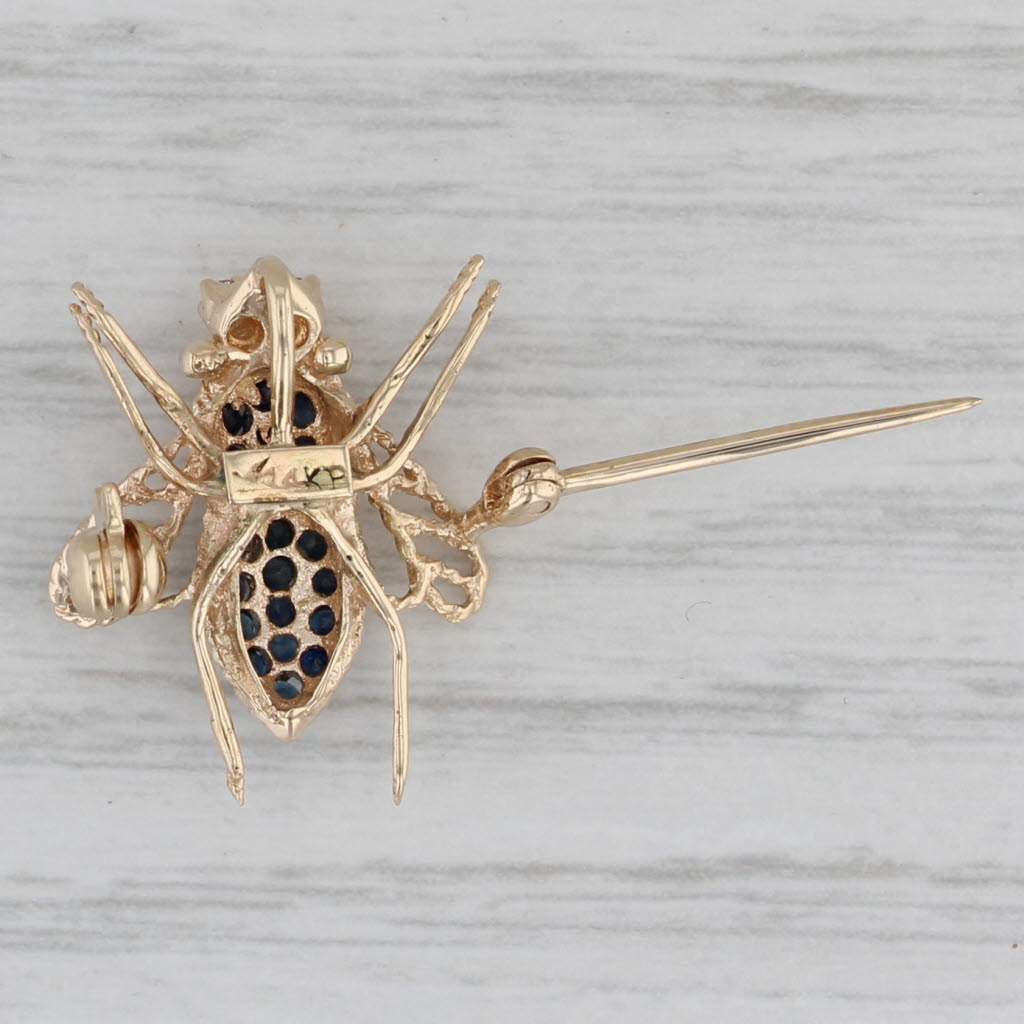 Gray 0.31ctw Blue Sapphire Diamond Bumble Bee Pin Pendant 14k Yellow Gold Brooch
