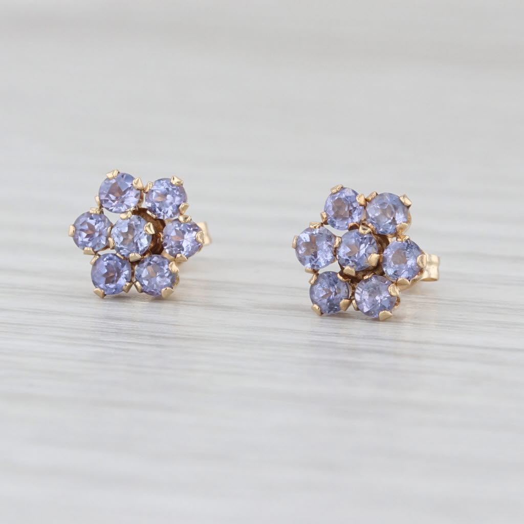 1.10ctw Tanzanite Flower Stud Earrings 14k Yellow Gold Small Studs