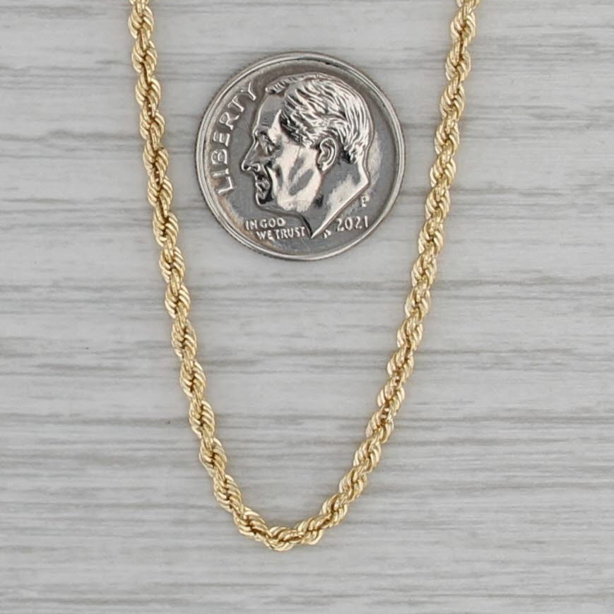 24" 2.1mm Rope Chain Necklace 14k Yellow Gold Italy
