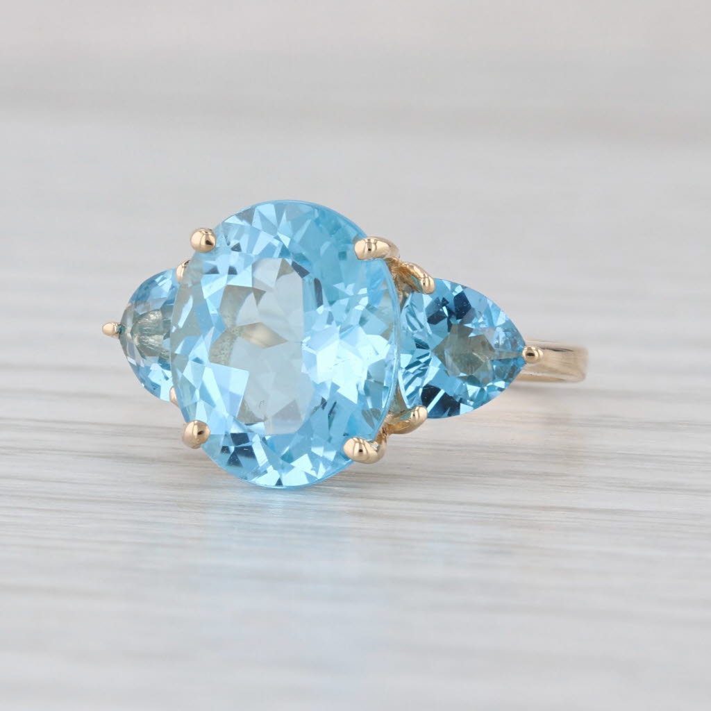 8ctw 3-Stone Blue Topaz Ring 14k Yellow Gold Size 6.5