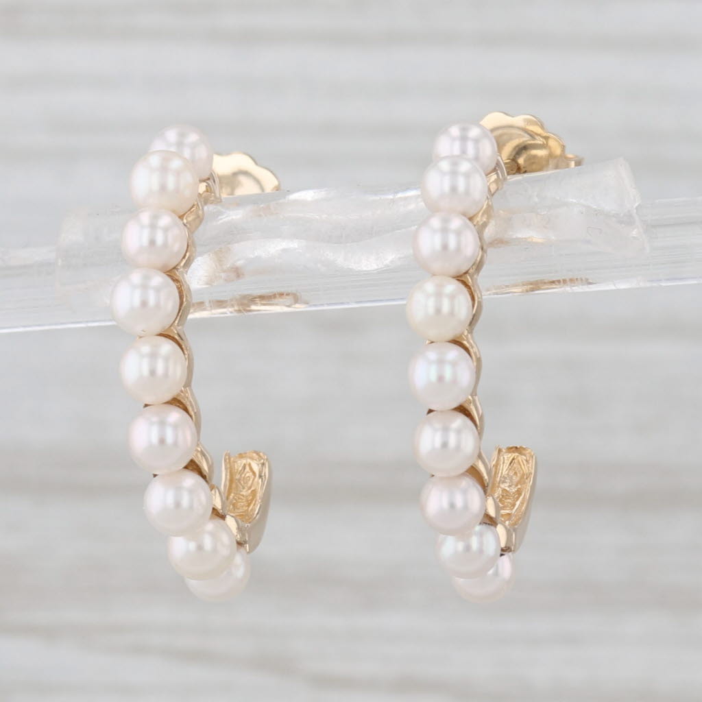 Cultured Pearl J-Hook Earrings 14k Yellow Gold Half Hoop Drops