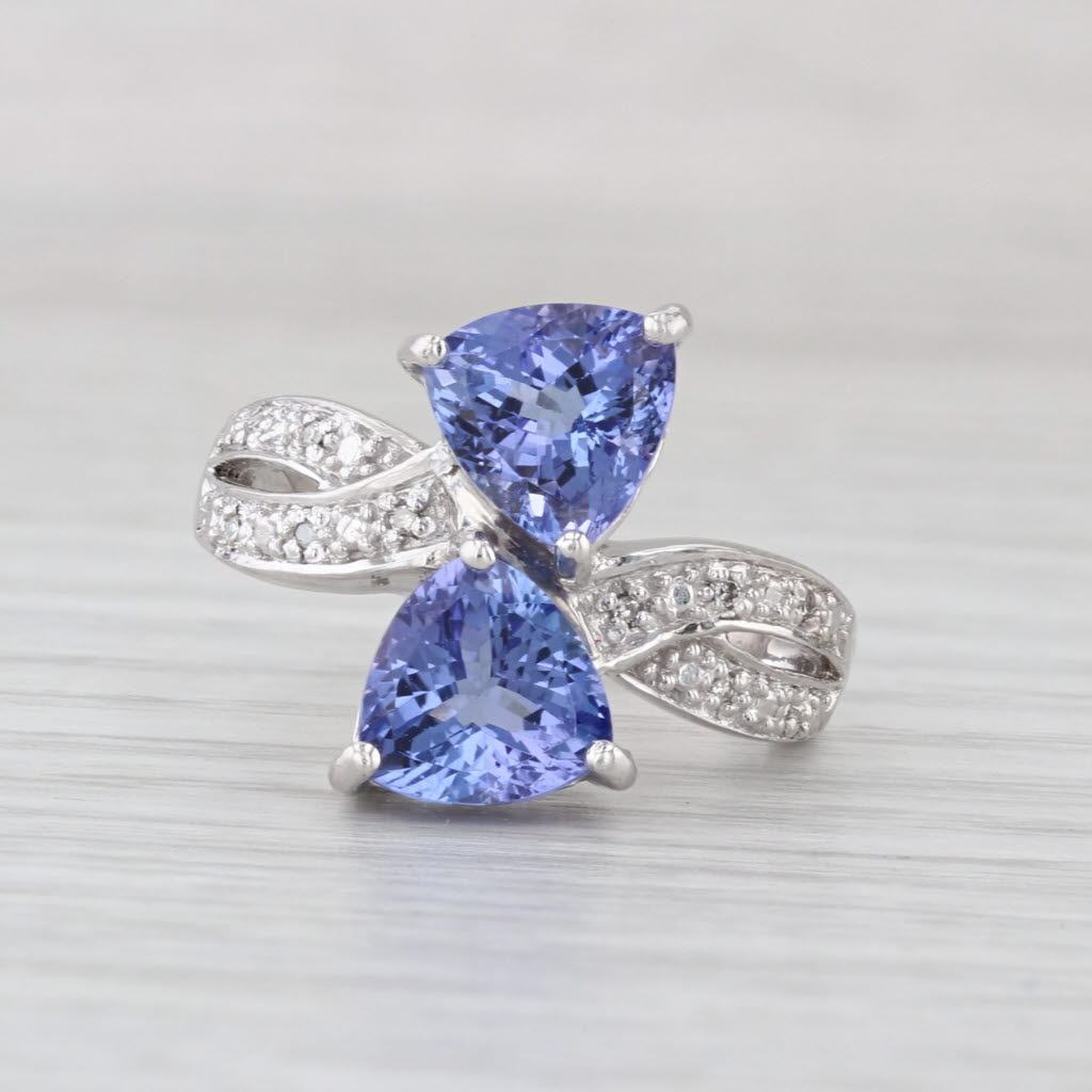 4.02ctw Trillion Tanzanite Diamond Bypass Ring 18k White Gold Size 7.75 Cocktail