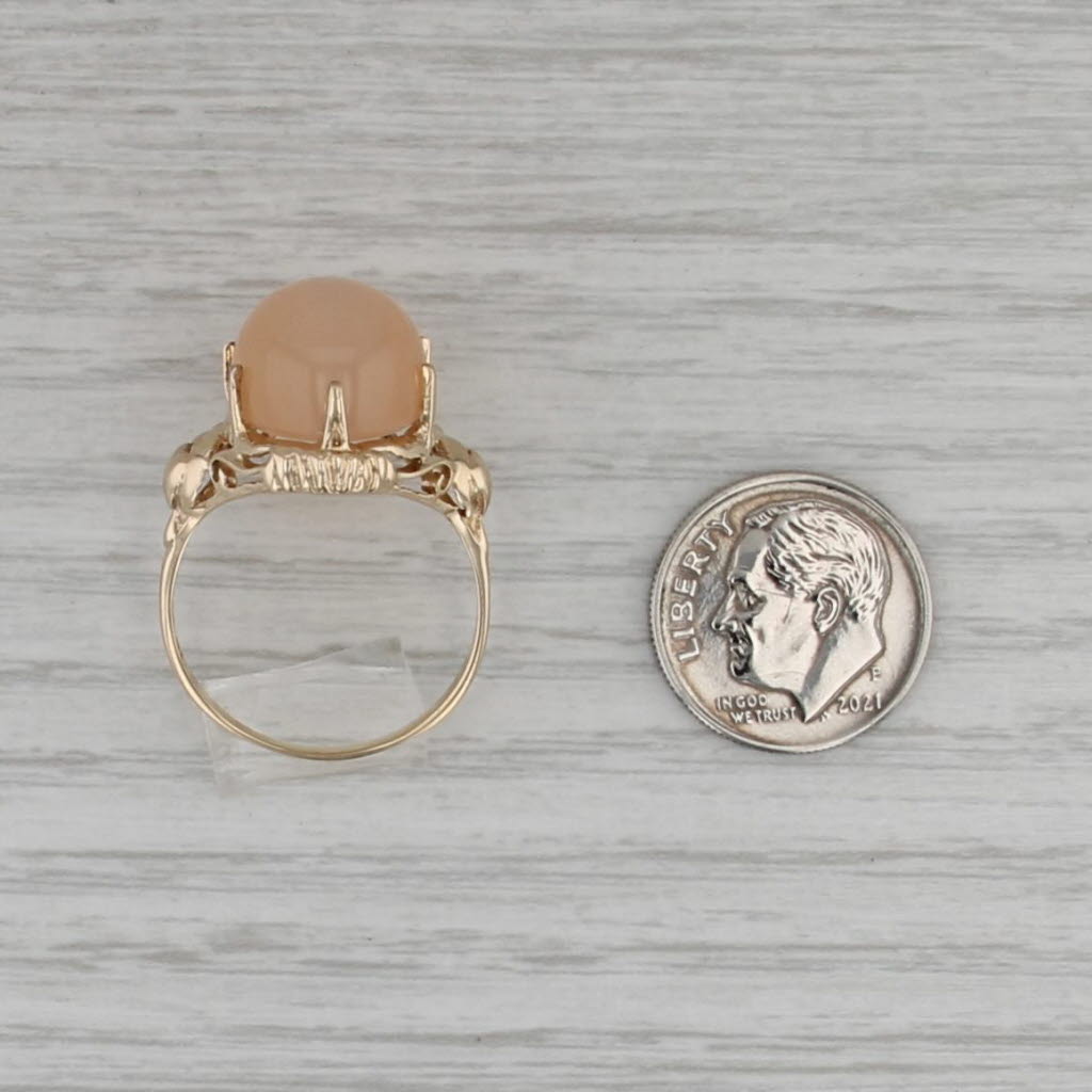 Peach Cat's Eye Moonstone Ring 10k Yellow Gold Size 9 Oval Cabochon