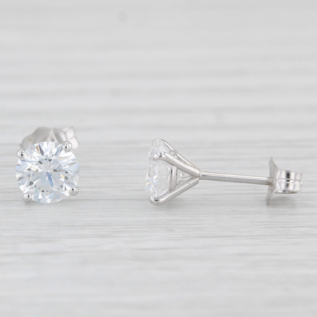 Light Gray New 1.50ctw Lab Created Diamond Stud Earrings 14k White Gold Round Solitaires