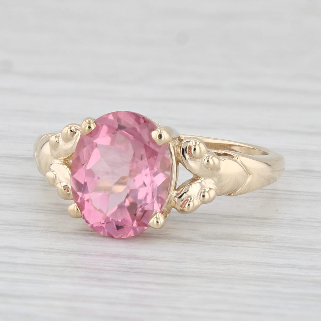 Light Gray 3ct Pink Tourmaline Oval Solitaire Ring 14k Yellow Gold Size 7