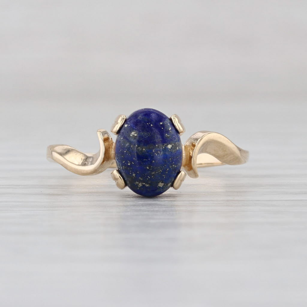 Lapis Lazuli Oval Cabochon Solitaire Ring 10k Yellow Gold Size 7