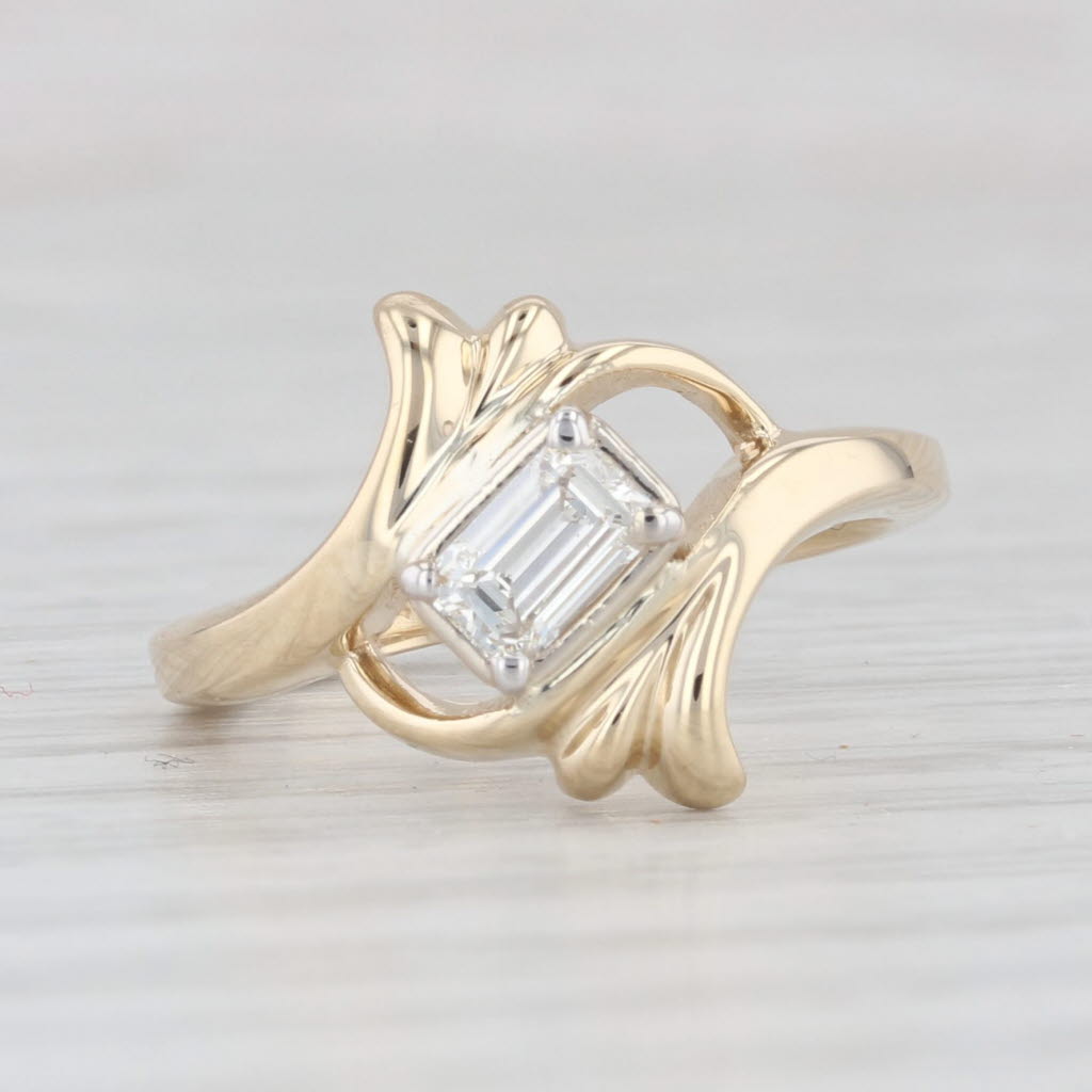 Light Gray 0.18ctw Emerald Cut Diamond Solitaire Bypass Ring 14k Yellow Gold Size 5