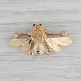 Gray Ruby Bumble Bee Brooch 14k Yellow Gold Insect Pin