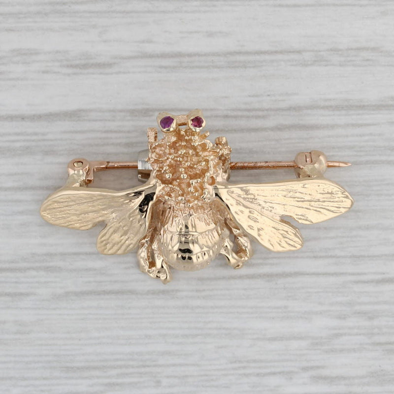Gray Ruby Bumble Bee Brooch 14k Yellow Gold Insect Pin