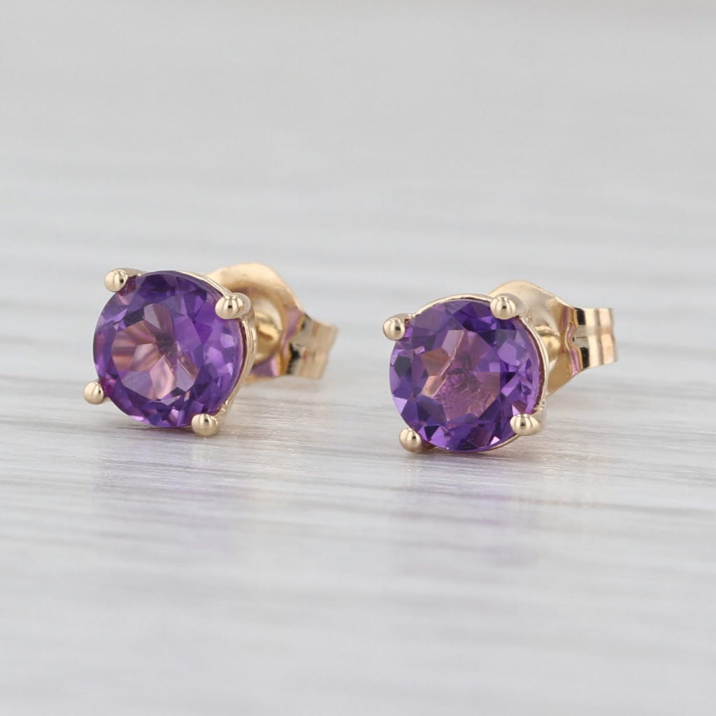 0.45ctw Amethyst Stud Earrings 14k Yellow Gold Round Solitaire Studs