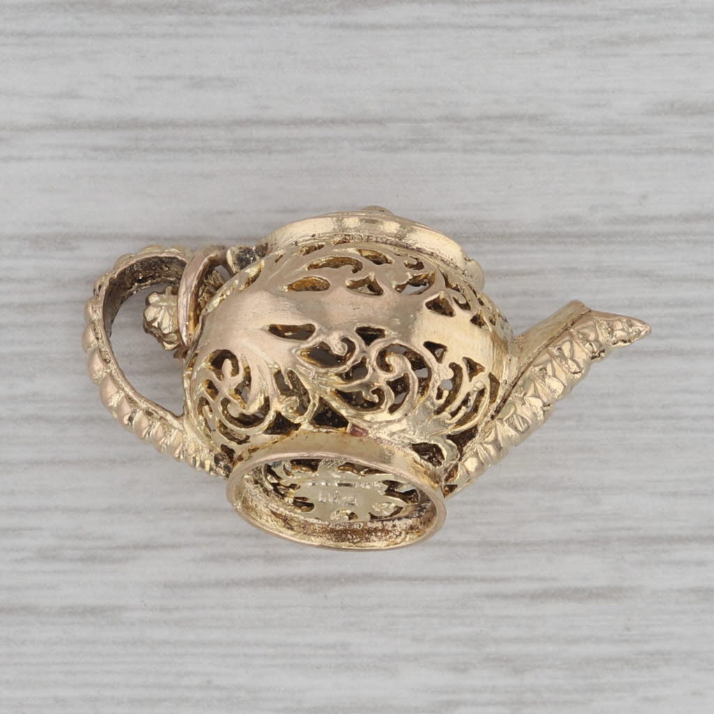 Gray Vintage Ornate Teapot Charm 9k Yellow Gold British Opens Diffuser