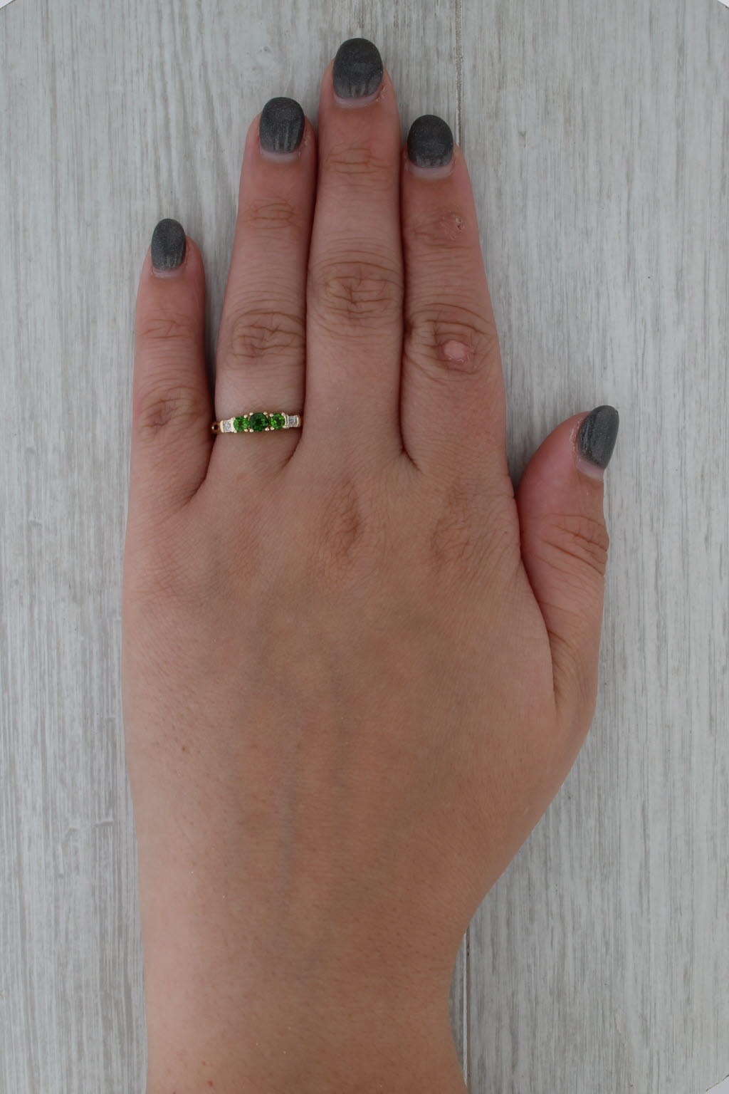 0.40ctw Chrome Diopside 3-Stone Ring 10k Yellow Gold Size 7.25 Diamond Accents