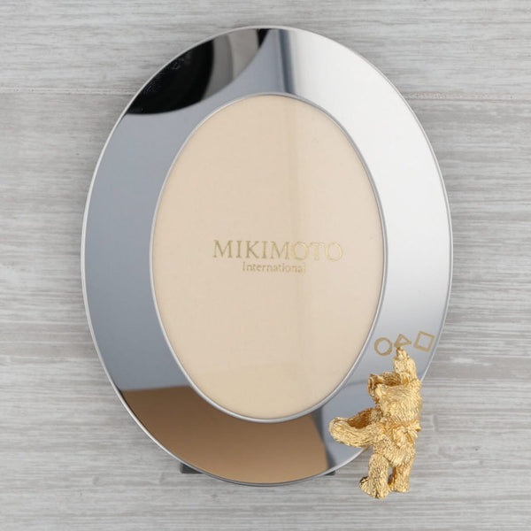 Mikimoto Teddy Bear Oval Picture Frame with Box Silver & Gold Toned Ha