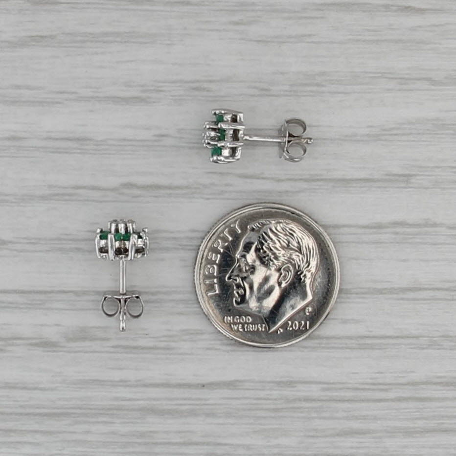 0.32ctw Emerald Diamond Flower Stud Earrings 14k White Gold Studs