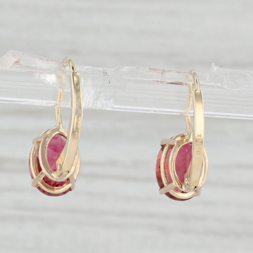 Light Gray 2.70ctw Oval Pink Tourmaline Drop Earrings 14k Yellow Gold Leverbacks