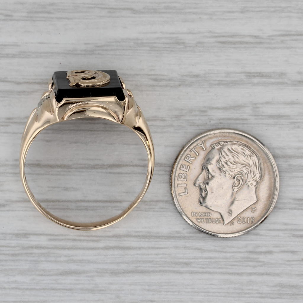Gray Vintage Letter Initial G Signet Ring 10k Yellow Gold Size 10.25 Diamond Accents