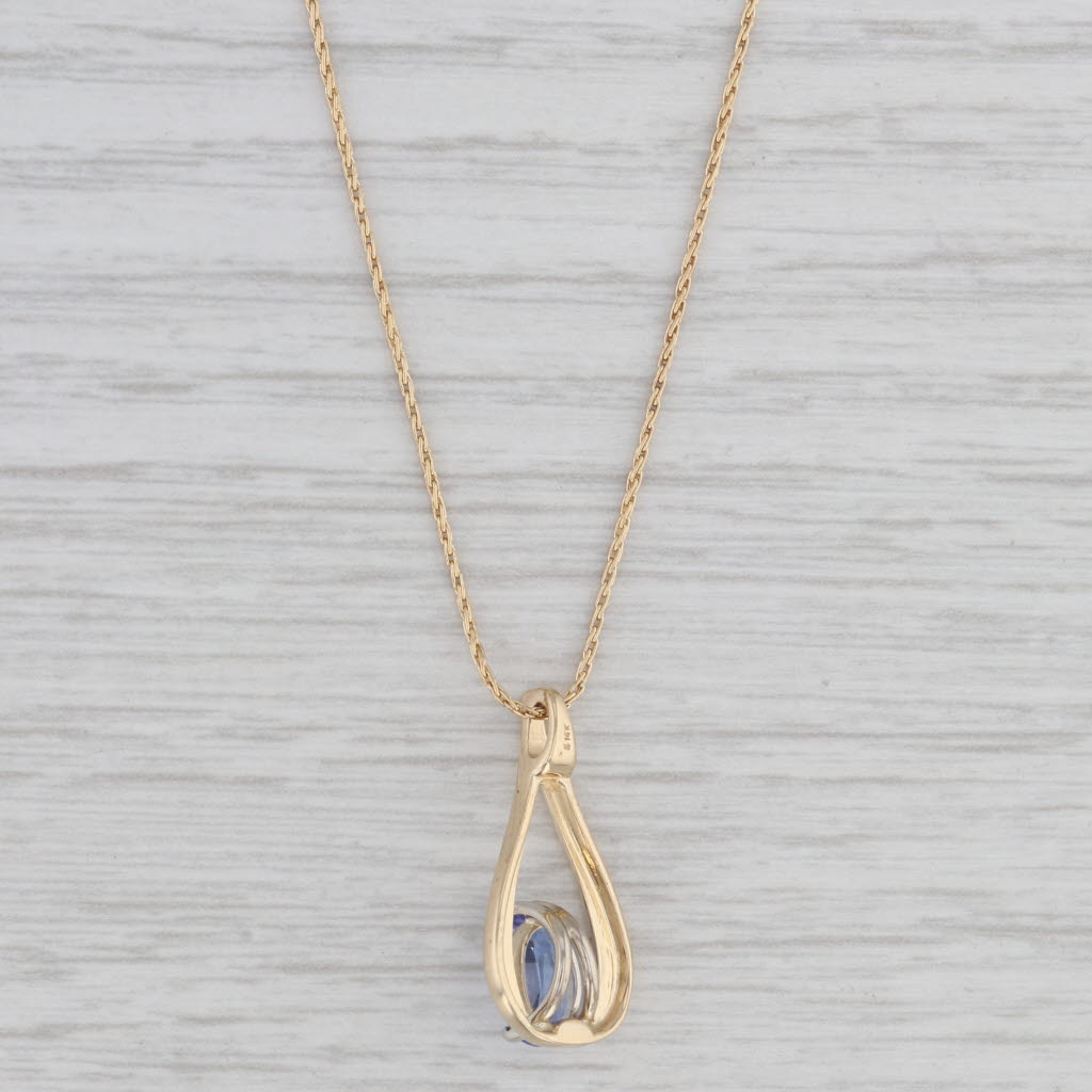 Gray 1.25ct Tanzanite Teardrop Pendant Necklace 14k Yellow Gold 16" Wheat Chain