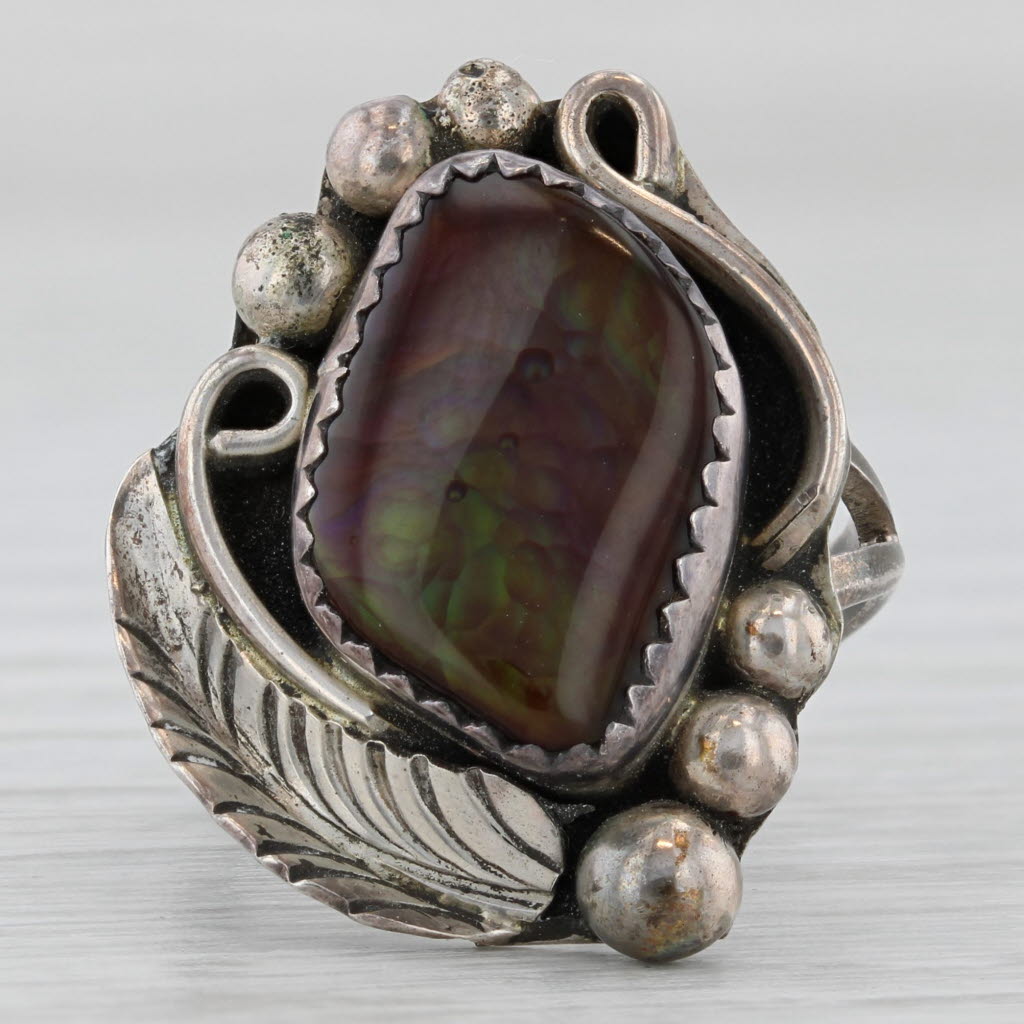 Baroque Fire Agate Ring Sterling Silver Vintage SE Lee Navajo Native American
