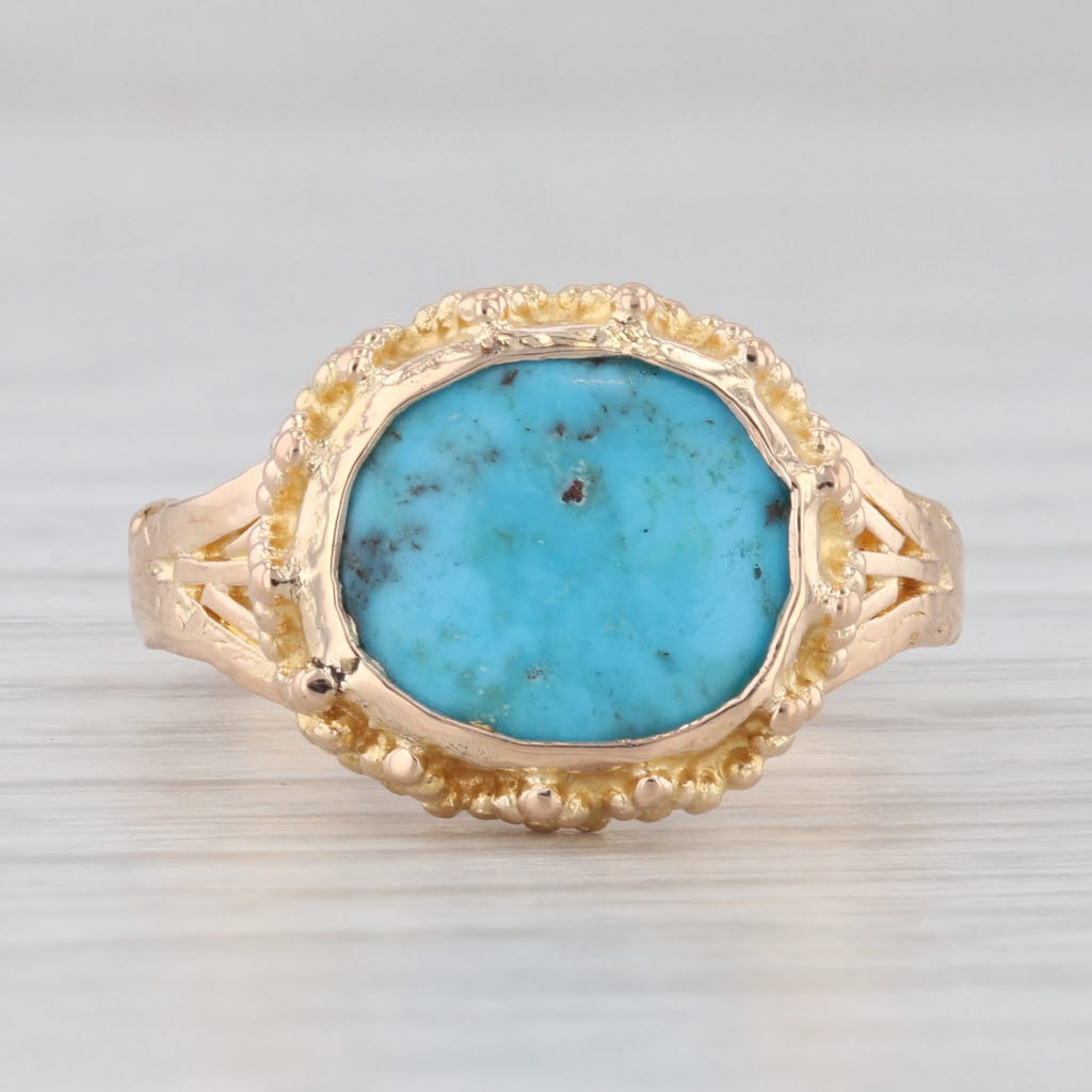 Light Gray Vintage Turquoise Ring 16k-19k Yellow Gold Size 5.5 Oval Solitaire