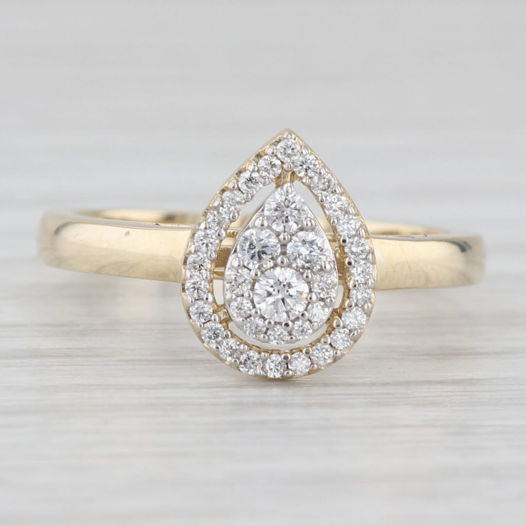 0.30ctw Pear Diamond Halo Engagement Ring 10k Yellow Gold Size 7.25