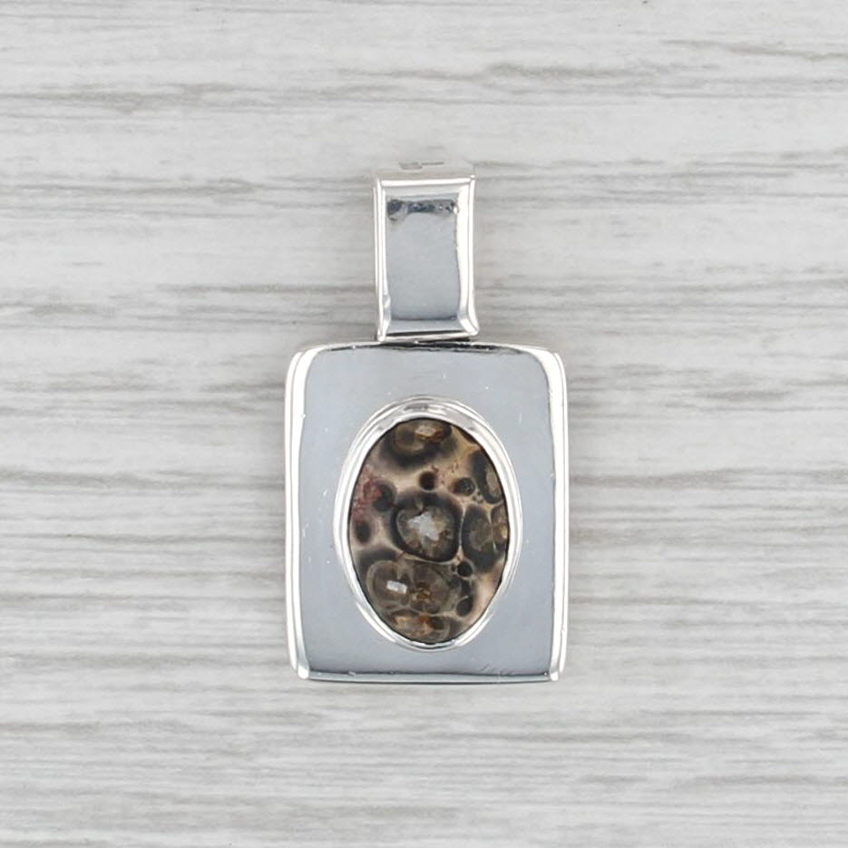 Leopard Skin Jasper Pendant Sterling Silver Modernist Mexico Statement