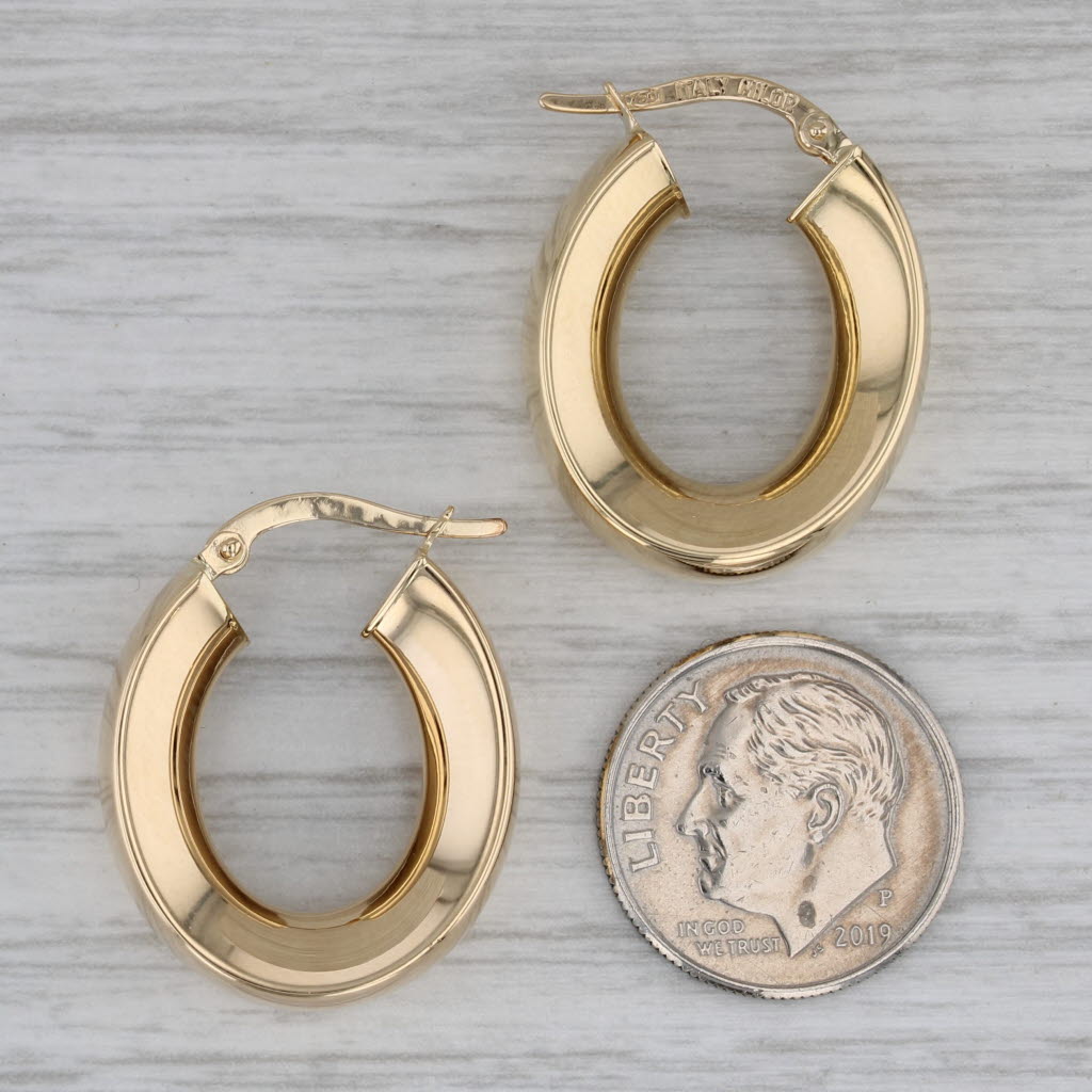 Gray Oval Hoop Earrings 18k Yellow Gold Snap Top Posts Milor Italy Hoops