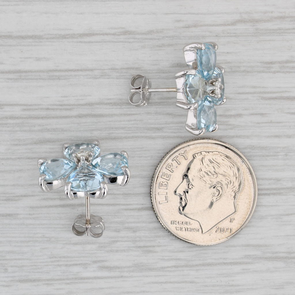 Gray 5.58ctw Aquamarine Diamond Flower Stud Earrings 14k White Gold