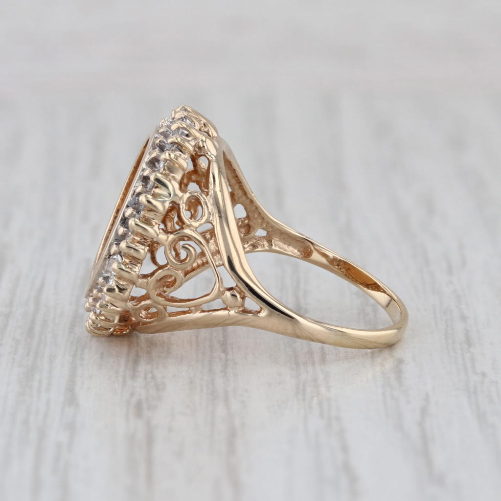 Diamond Bezel 1945 Dos Pesos Mexican Coin Ring 14k 900 Yellow Gold Size 7.75