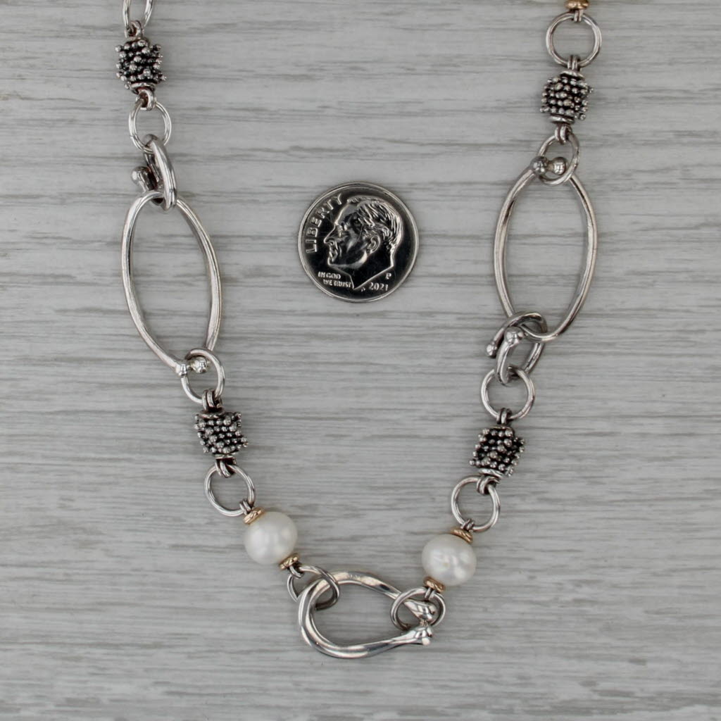 Michael Dawkins Cultured Pearl Necklace Sterling Silver 14k Gold 17.25"