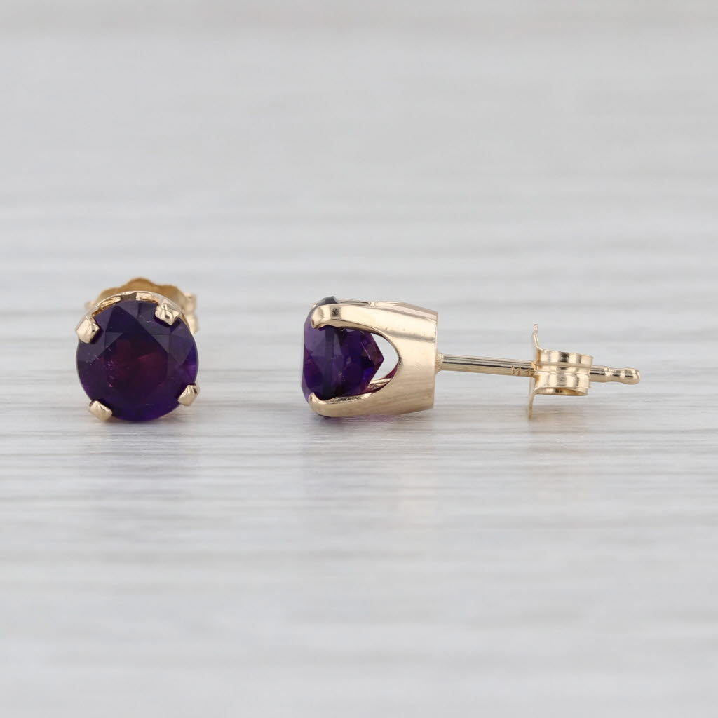 1.16ctw Amethyst Solitaire Stud Earrings 14k Yellow Gold Round Studs