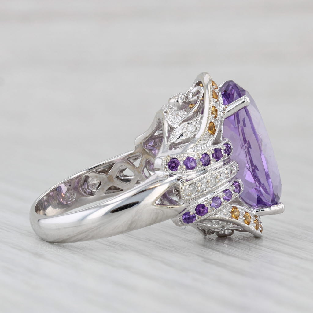 Light Gray 14ctw Oval Amethyst Citrine Diamond Cocktail Ring 14k White Gold Size 9