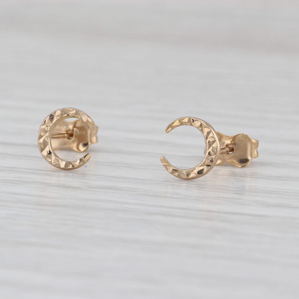 Etched Crescent Moon Earrings 21k Yellow Gold Small Studs