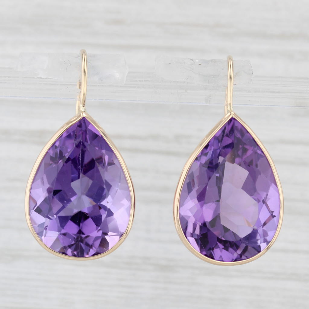 Light Gray 38.75ctw Amethyst Teardrop Earrings 14k Yellow Gold Hook Post Drops