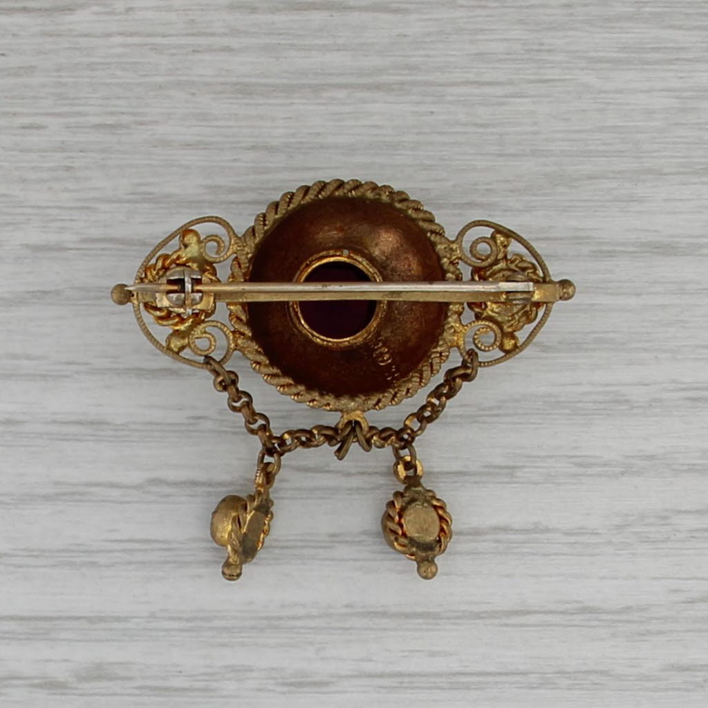 Vintage Etruscan Style Brooch Purple Glass Enamel Pin