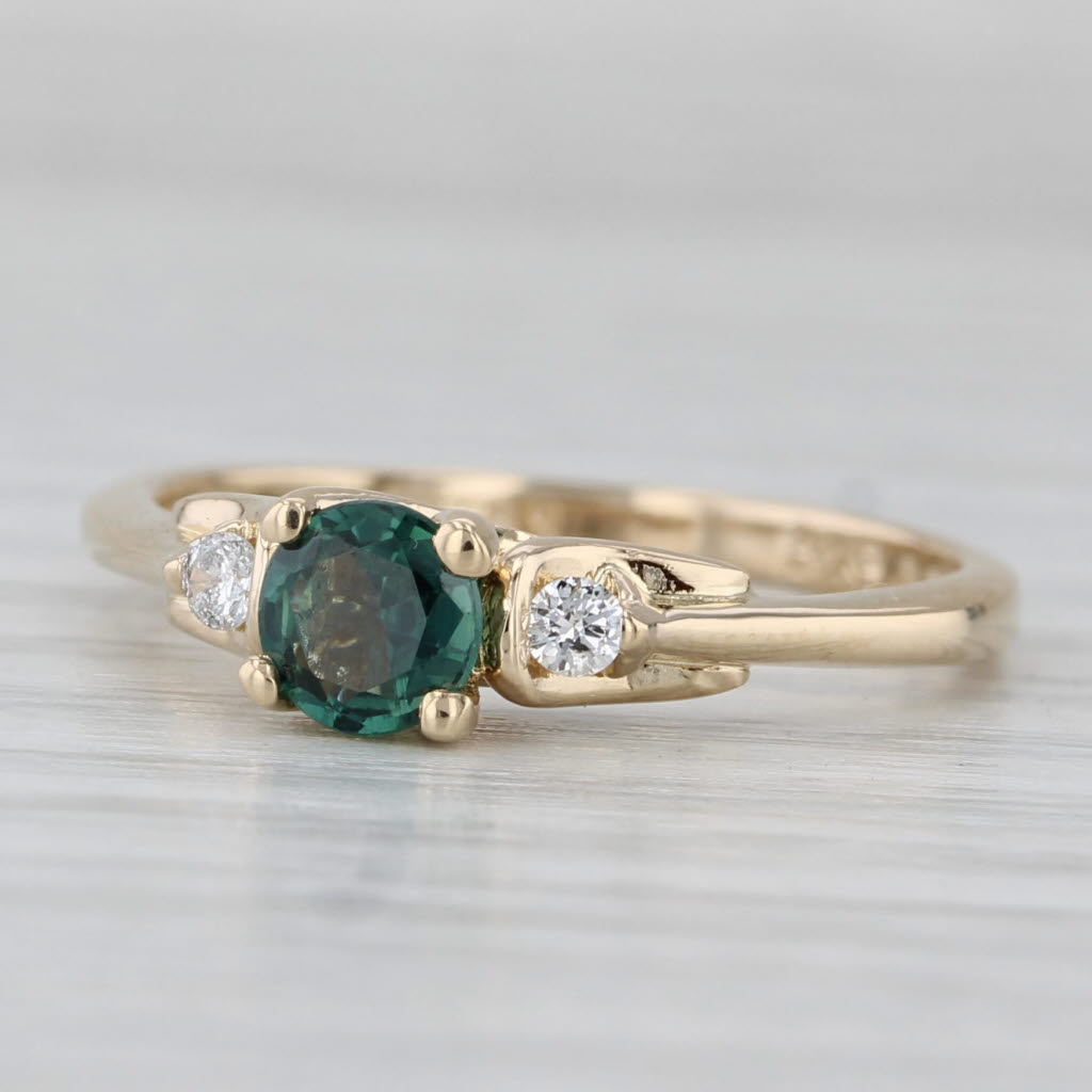 Gray 0.52ctw Round Teal Sapphire Diamond Ring 14k Yellow Gold Size 7.25